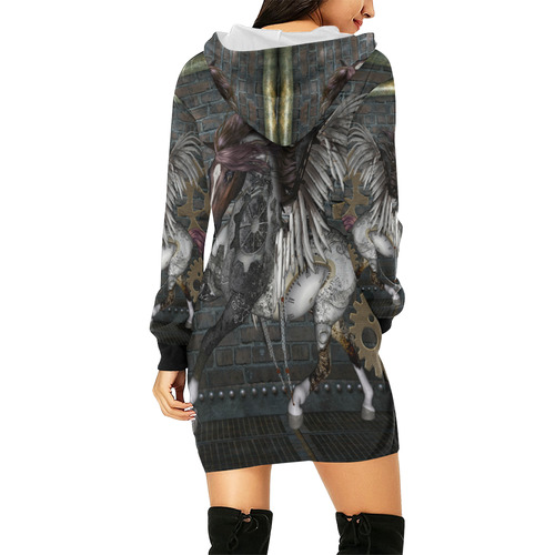 Steampunk, awesome steampunk horse with wings All Over Print Hoodie Mini Dress (Model H27)