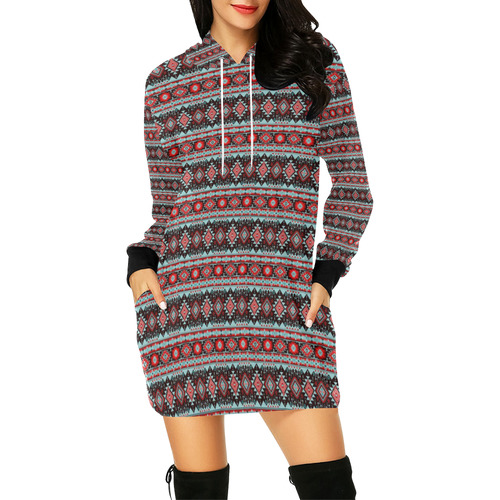 fancy tribal border pattern 17F by JamColors All Over Print Hoodie Mini Dress (Model H27)