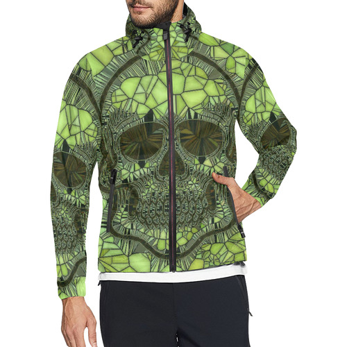 Glass Mosaic Skull,green by JamColors Unisex All Over Print Windbreaker (Model H23)