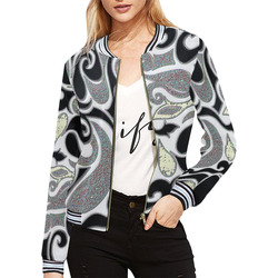 retro abstract swirls in black and white All Over Print Bomber Jacket for Women (Model H21)