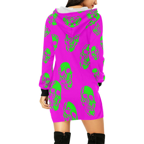 hot skulls, neon by JamColors All Over Print Hoodie Mini Dress (Model H27)