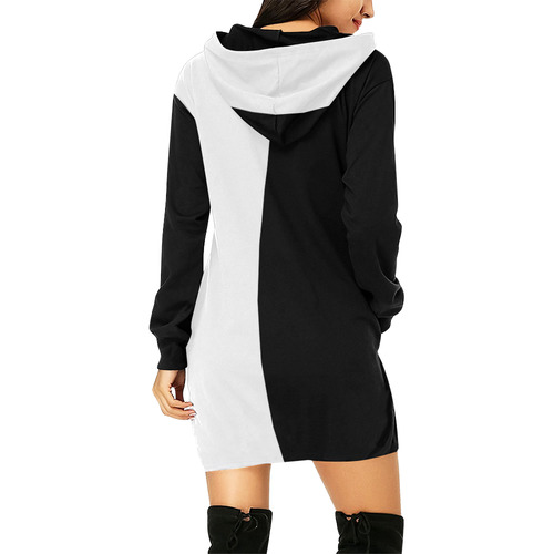 Black & White All Over Print Hoodie Mini Dress (Model H27)