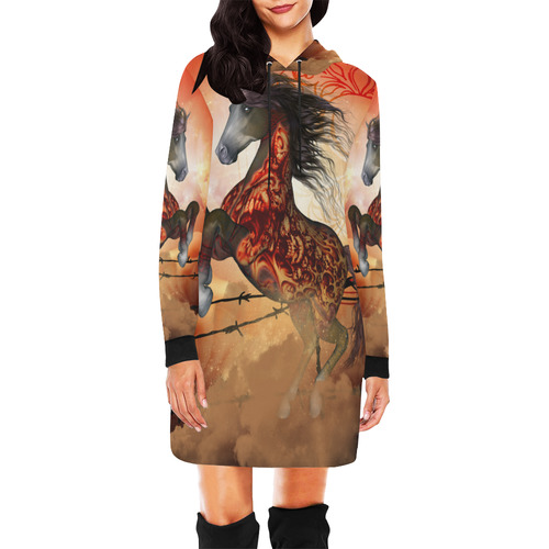 Awesome creepy horse with skulls All Over Print Hoodie Mini Dress (Model H27)