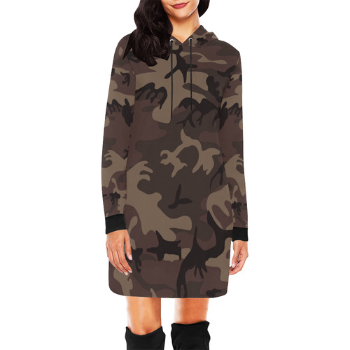 Camo Red Brown All Over Print Hoodie Mini Dress (Model H27)