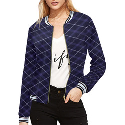 blue plaid All Over Print Bomber Jacket for Women (Model H21)
