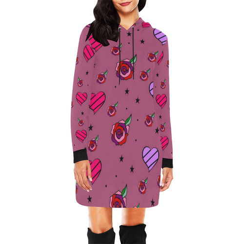 Rose Popart  by Nico Bielow All Over Print Hoodie Mini Dress (Model H27)