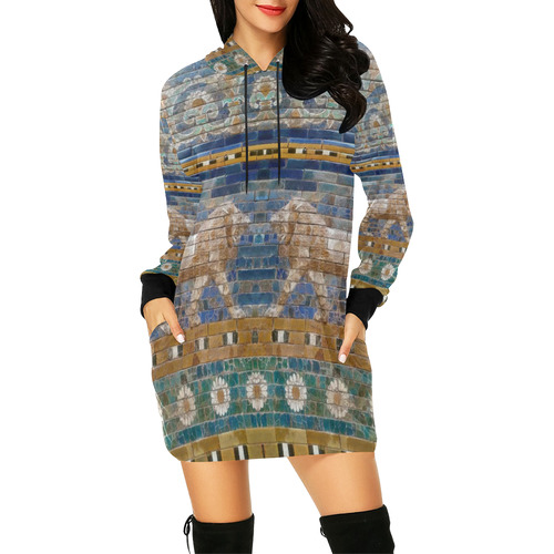 Lions of Babylon All Over Print Hoodie Mini Dress (Model H27)