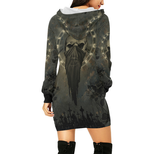 The creepy skull with spider All Over Print Hoodie Mini Dress (Model H27)