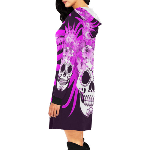 hippie skull,pink All Over Print Hoodie Mini Dress (Model H27)