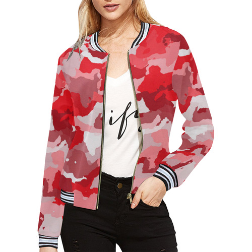 camouflage red All Over Print Bomber Jacket for Women (Model H21)