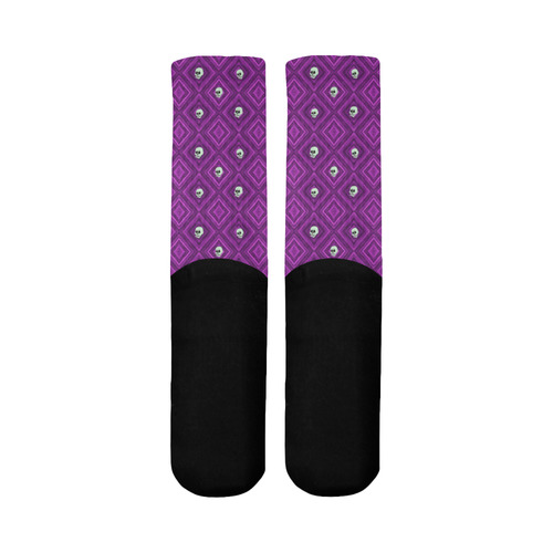 Funny little Skull pattern, purple by JamColors Mid-Calf Socks (Black Sole)