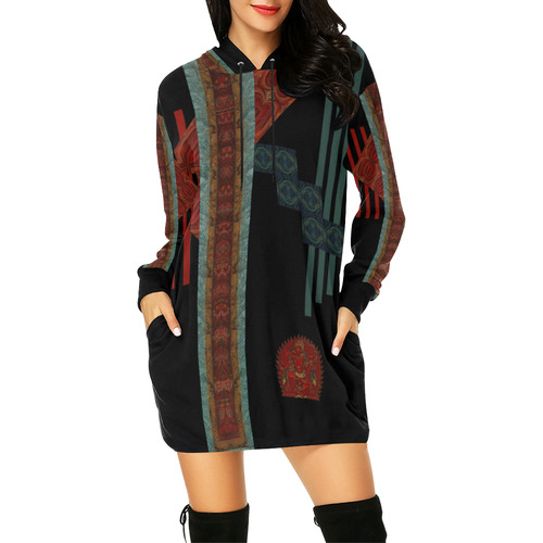 Kurukulla by Vaatekaappi All Over Print Hoodie Mini Dress (Model H27)