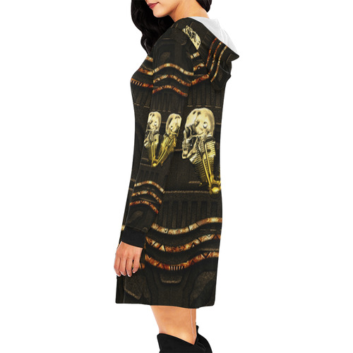 Awesome mechanical skull All Over Print Hoodie Mini Dress (Model H27)