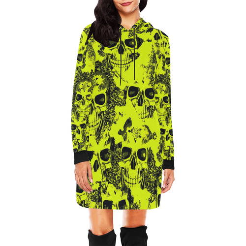 cloudy Skulls black yellow by JamColors All Over Print Hoodie Mini Dress (Model H27)