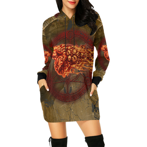 Awesome, creepy flyings skulls All Over Print Hoodie Mini Dress (Model H27)