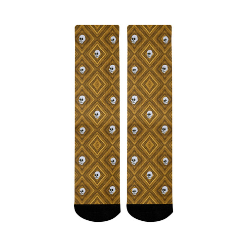 Funny little Skull pattern, golden by JamColors Mid-Calf Socks (Black Sole)