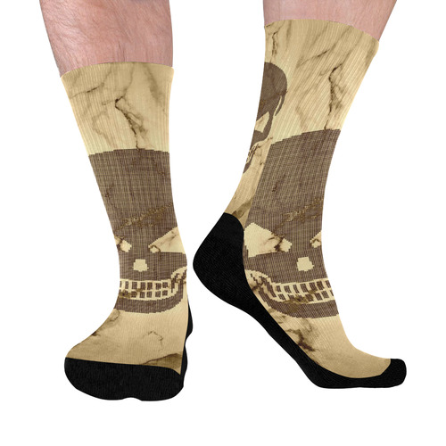 dotted skull on marble C Mid-Calf Socks (Black Sole)