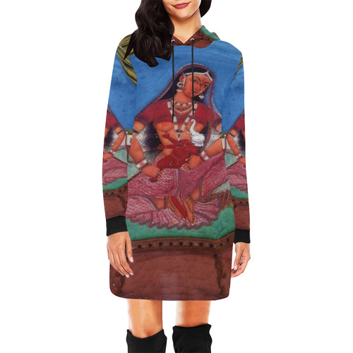 Deity Parvati with her Son Ganesha All Over Print Hoodie Mini Dress (Model H27)