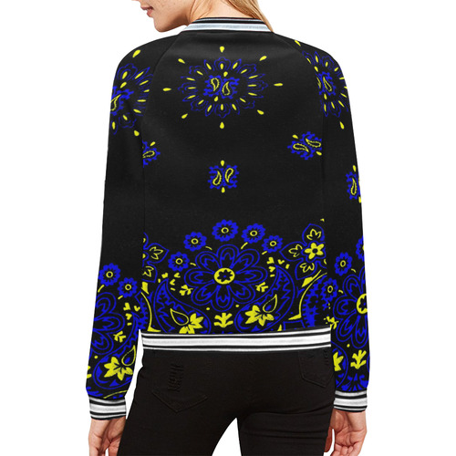 blue yellow paisley bandana All Over Print Bomber Jacket for Women (Model H21)