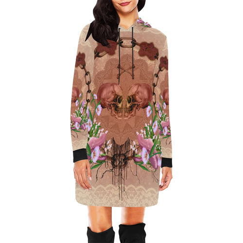 Awesome skulls with flowres All Over Print Hoodie Mini Dress (Model H27)