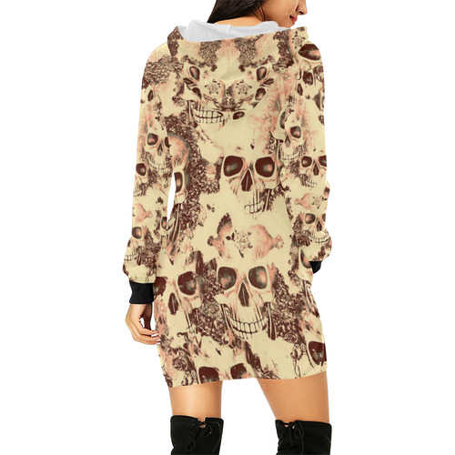 cloudy Skulls beige by JamColors All Over Print Hoodie Mini Dress (Model H27)
