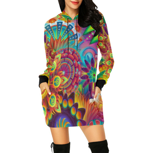 Psychedelic Mandalas All Over Print Hoodie Mini Dress (Model H27)