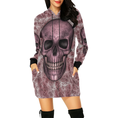 Smiling Skull on Fibers H by JamColors All Over Print Hoodie Mini Dress (Model H27)