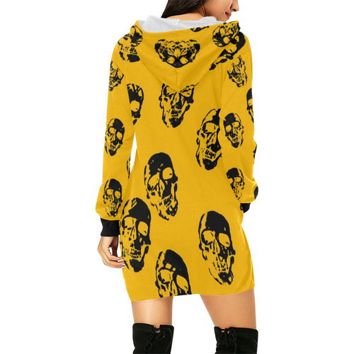 hot skulls, orange by JamColors All Over Print Hoodie Mini Dress (Model H27)