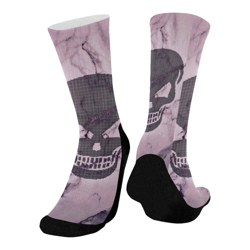 dotted skull on marble B Mid-Calf Socks (Black Sole)