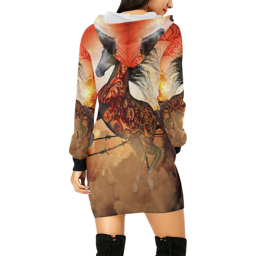 Awesome creepy horse with skulls All Over Print Hoodie Mini Dress (Model H27)