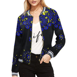blue yellow paisley bandana All Over Print Bomber Jacket for Women (Model H21)