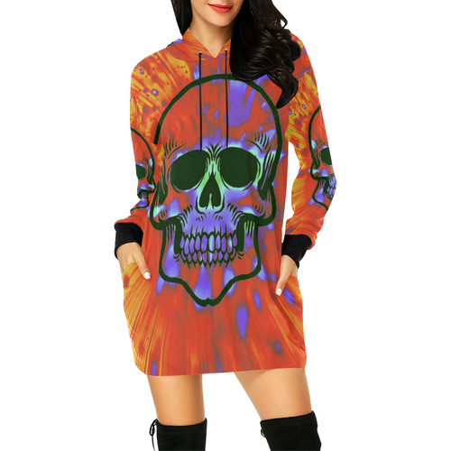 color bursting skull C All Over Print Hoodie Mini Dress (Model H27)