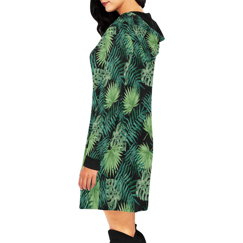 Parrot And Leaves All Over Print Hoodie Mini Dress (Model H27)