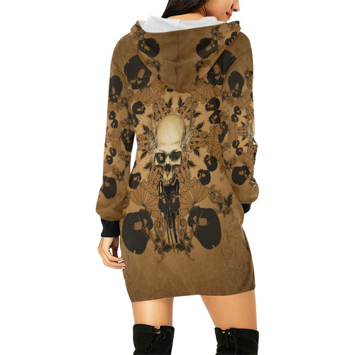 Skull with skull mandala on the background All Over Print Hoodie Mini Dress (Model H27)