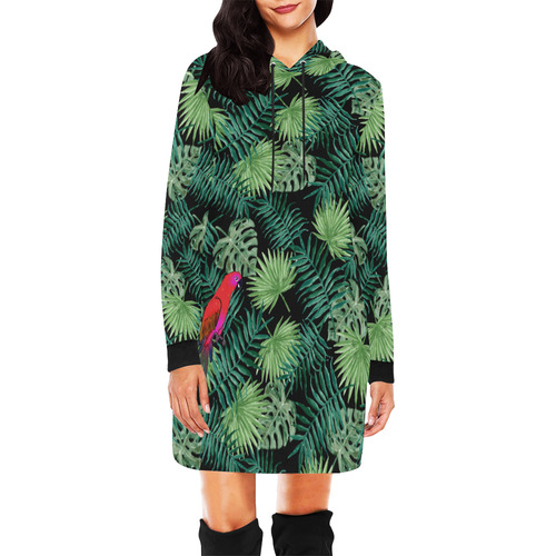 Parrot And Leaves All Over Print Hoodie Mini Dress (Model H27)
