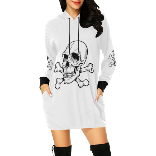 Skull 816 white (Halloween) All Over Print Hoodie Mini Dress (Model H27)