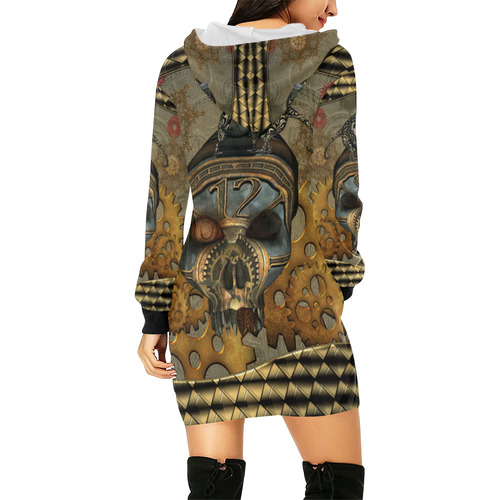 Awesome steampunk skull All Over Print Hoodie Mini Dress (Model H27)