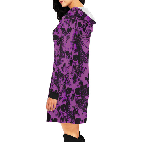 cloudy Skulls black purple by JamColors All Over Print Hoodie Mini Dress (Model H27)