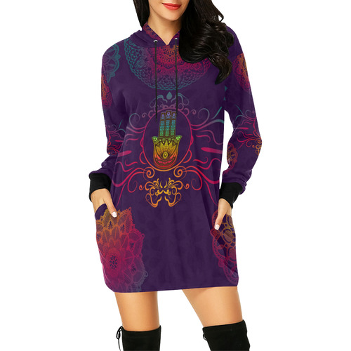 Hamsa Colorful Mandala All Over Print Hoodie Mini Dress (Model H27)