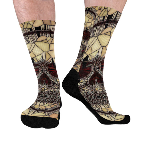 Glass Mosaic Skull,beige by JamColors Mid-Calf Socks (Black Sole)