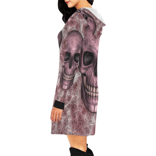 Smiling Skull on Fibers H by JamColors All Over Print Hoodie Mini Dress (Model H27)