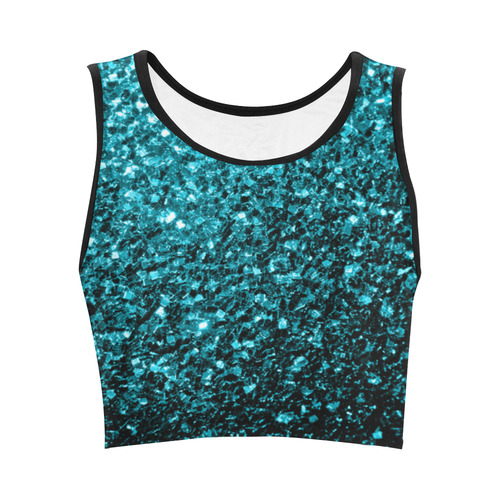 Beautiful Aqua blue glitter sparkles Women's Crop Top (Model T42)