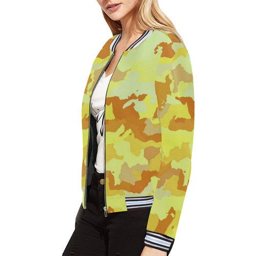 camouflage yellow All Over Print Bomber Jacket for Women (Model H21)