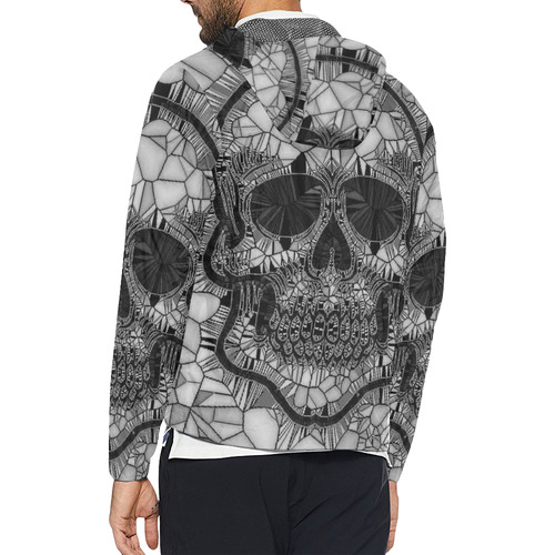 Glass Mosaic Skull, black  by JamColors Unisex All Over Print Windbreaker (Model H23)