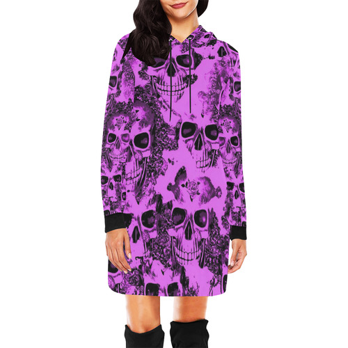 cloudy Skulls pink by JamColors All Over Print Hoodie Mini Dress (Model H27)