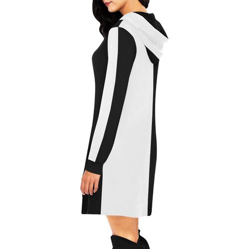 Black & White All Over Print Hoodie Mini Dress (Model H27)