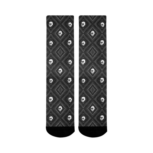 Funny little Skull pattern, B&W by JamColors Mid-Calf Socks (Black Sole)