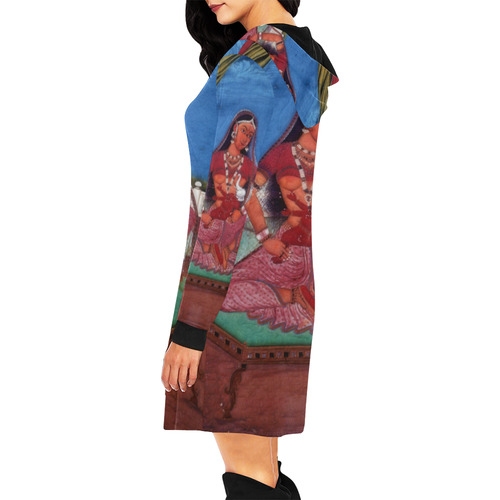 Deity Parvati with her Son Ganesha All Over Print Hoodie Mini Dress (Model H27)