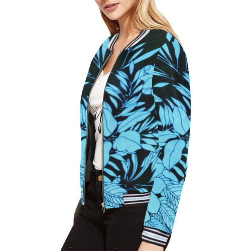 blue floral abstract watercolor All Over Print Bomber Jacket for Women (Model H21)