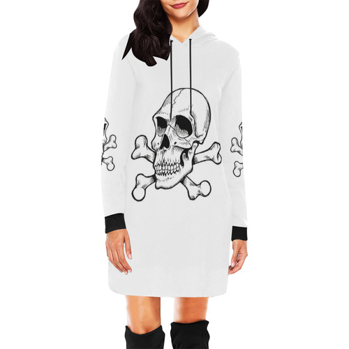 Skull 816 white (Halloween) All Over Print Hoodie Mini Dress (Model H27)